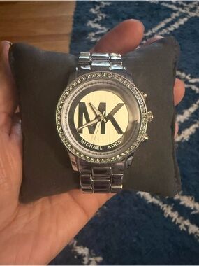 Michael Kors Silver-Tone Men's Crystal Bezel MK Logo Watch
